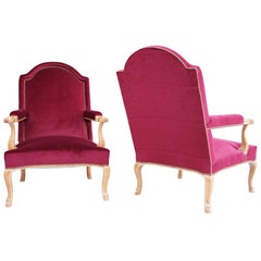 Pair Of Louis XV Style Armchairs with purple velvet fabric, 1970