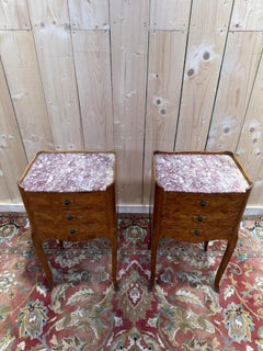 Pair of Louis XV style bedside tables in marquetry