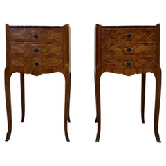 Pair of Louis XV style bedside tables in marquetry