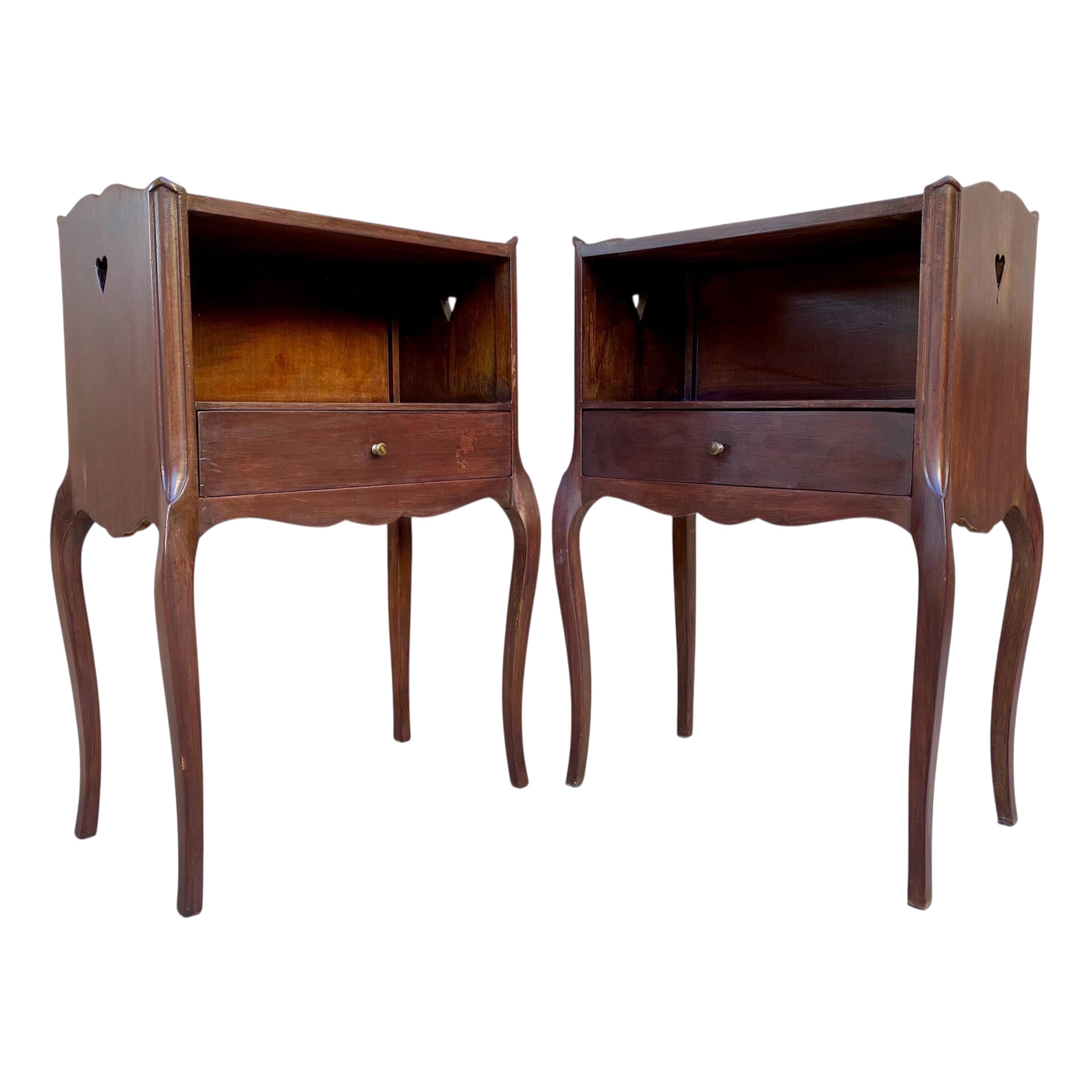 Pair of Louis XV Style Bedside Tables with Drawer, Mid-20th Century