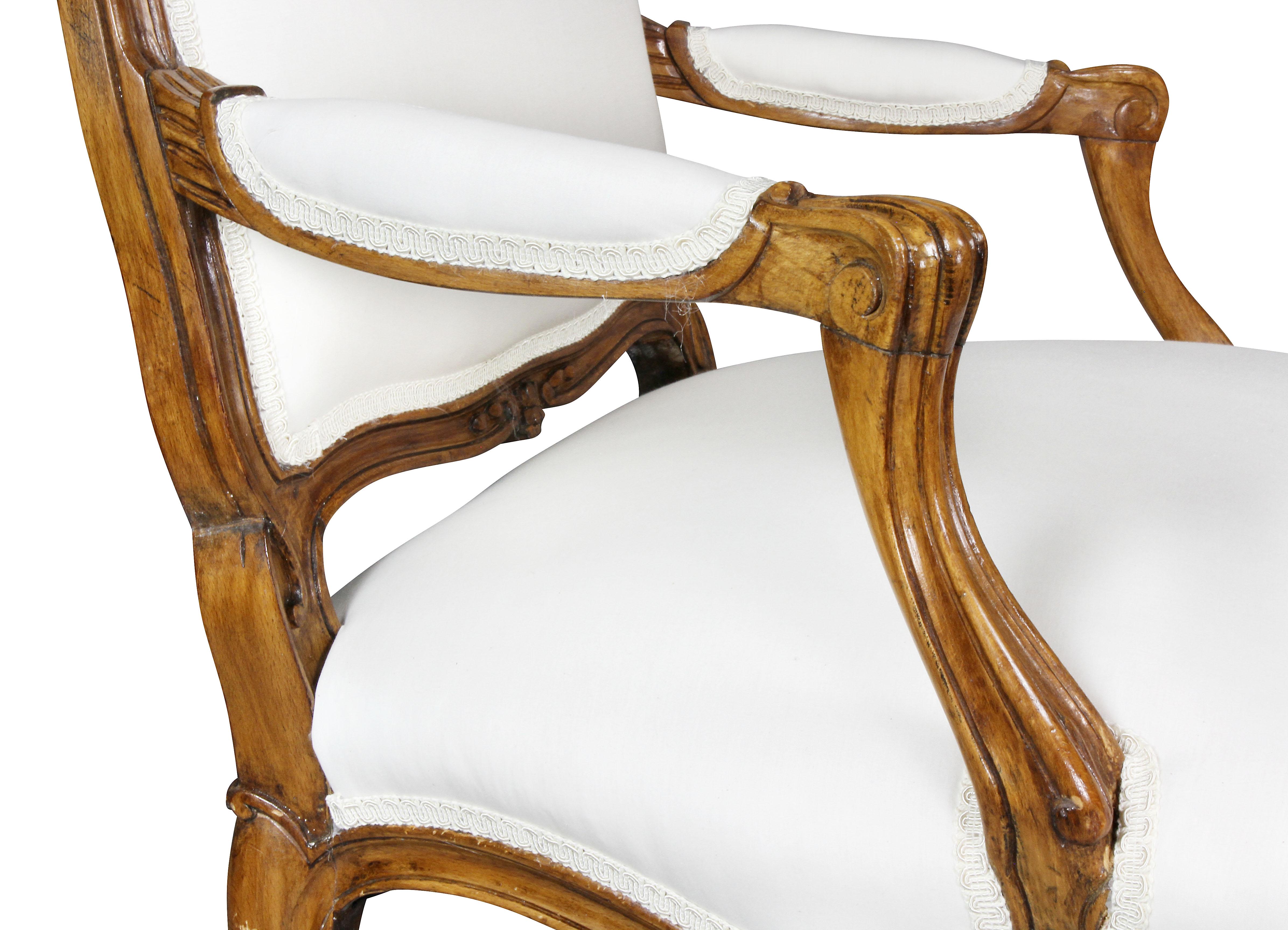 French Pair of Louis XV Style Beechwood Armchairs