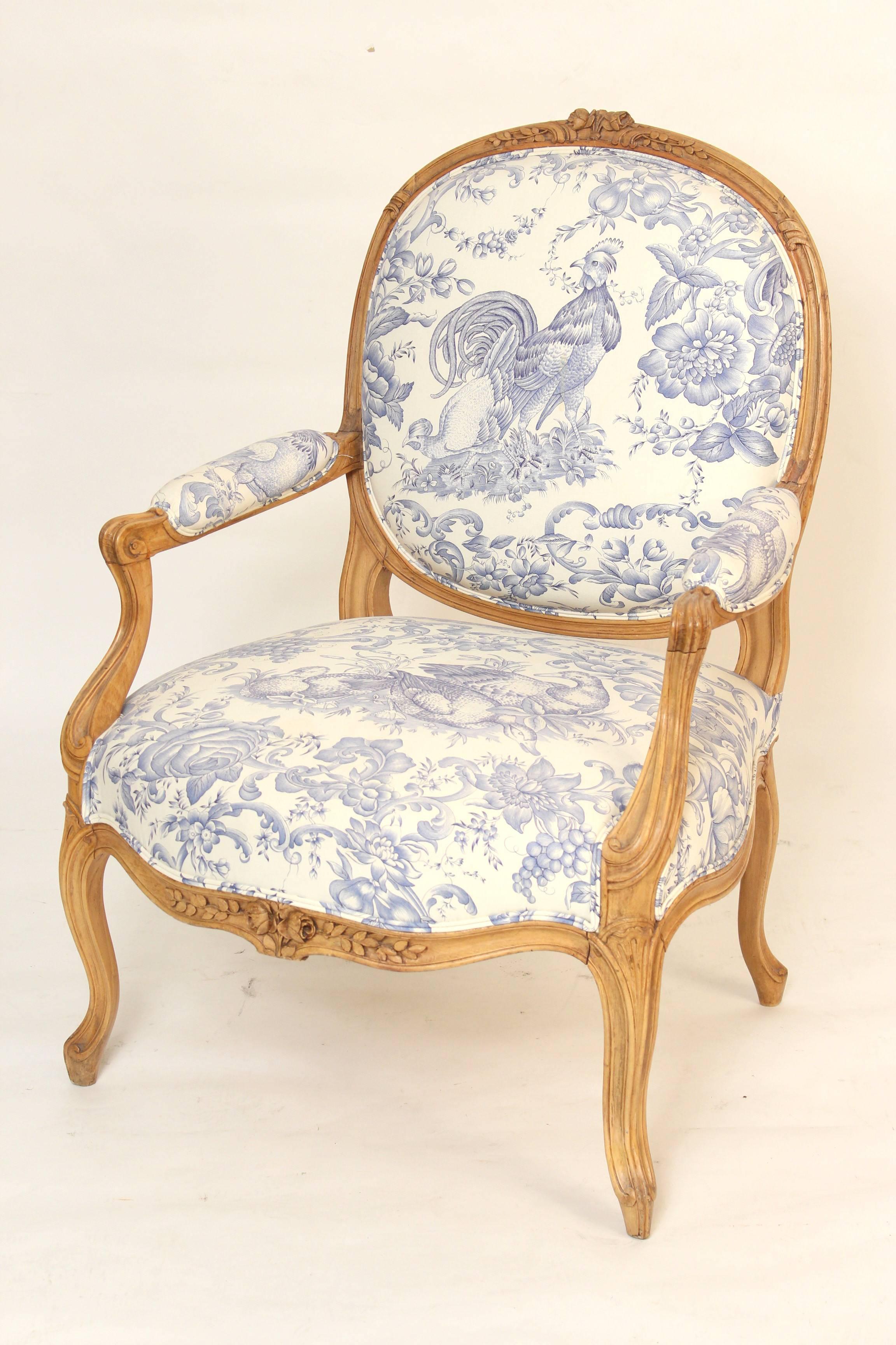European Pair of Louis XV Style Beechwood Armchairs