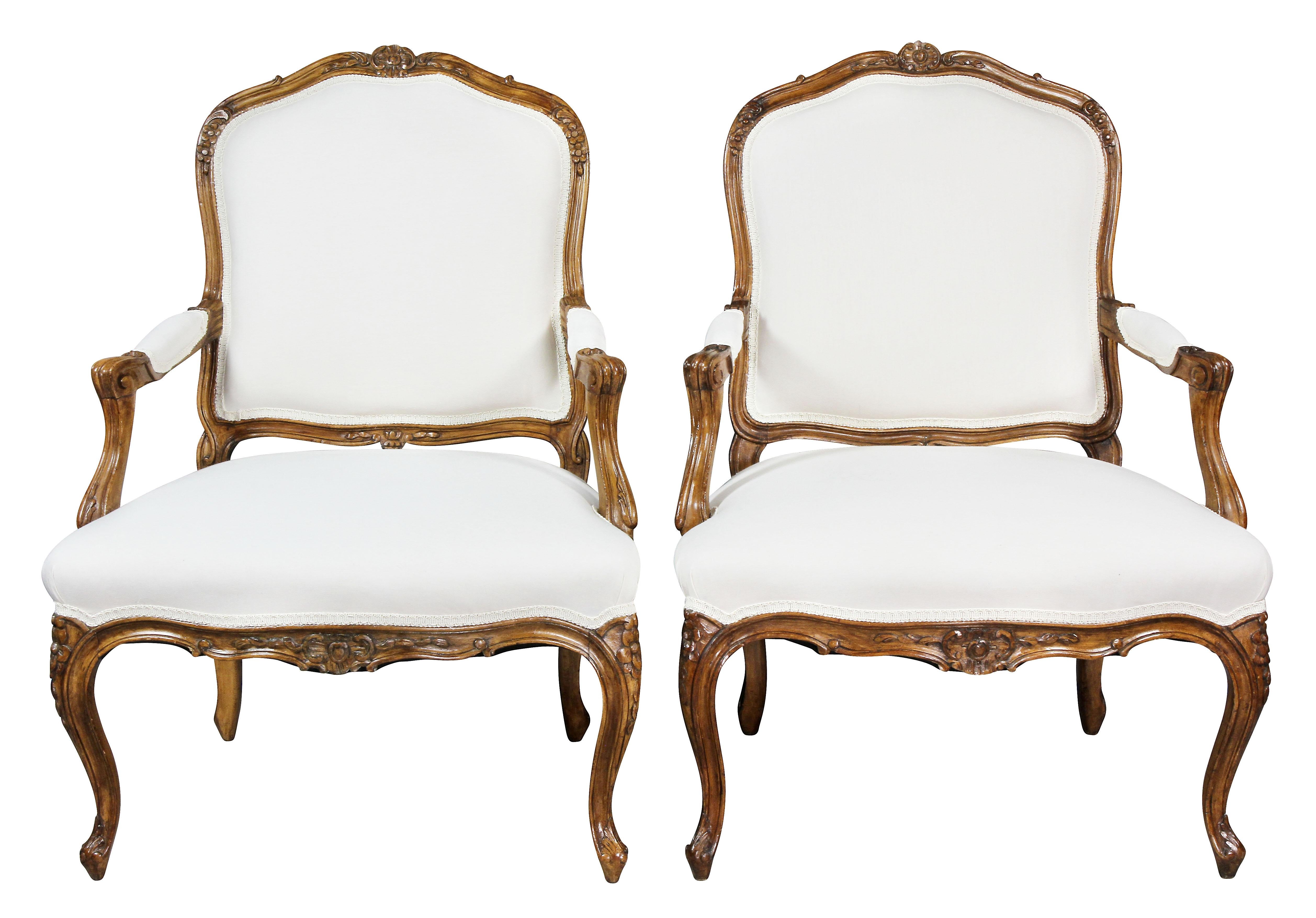 Pair of Louis XV Style Beechwood Armchairs In Good Condition In Essex, MA