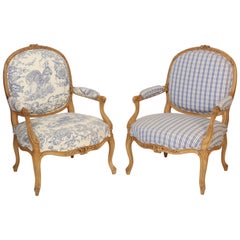 Pair of Louis XV Style Beechwood Armchairs