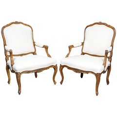 Pair of Louis XV Style Beechwood Armchairs