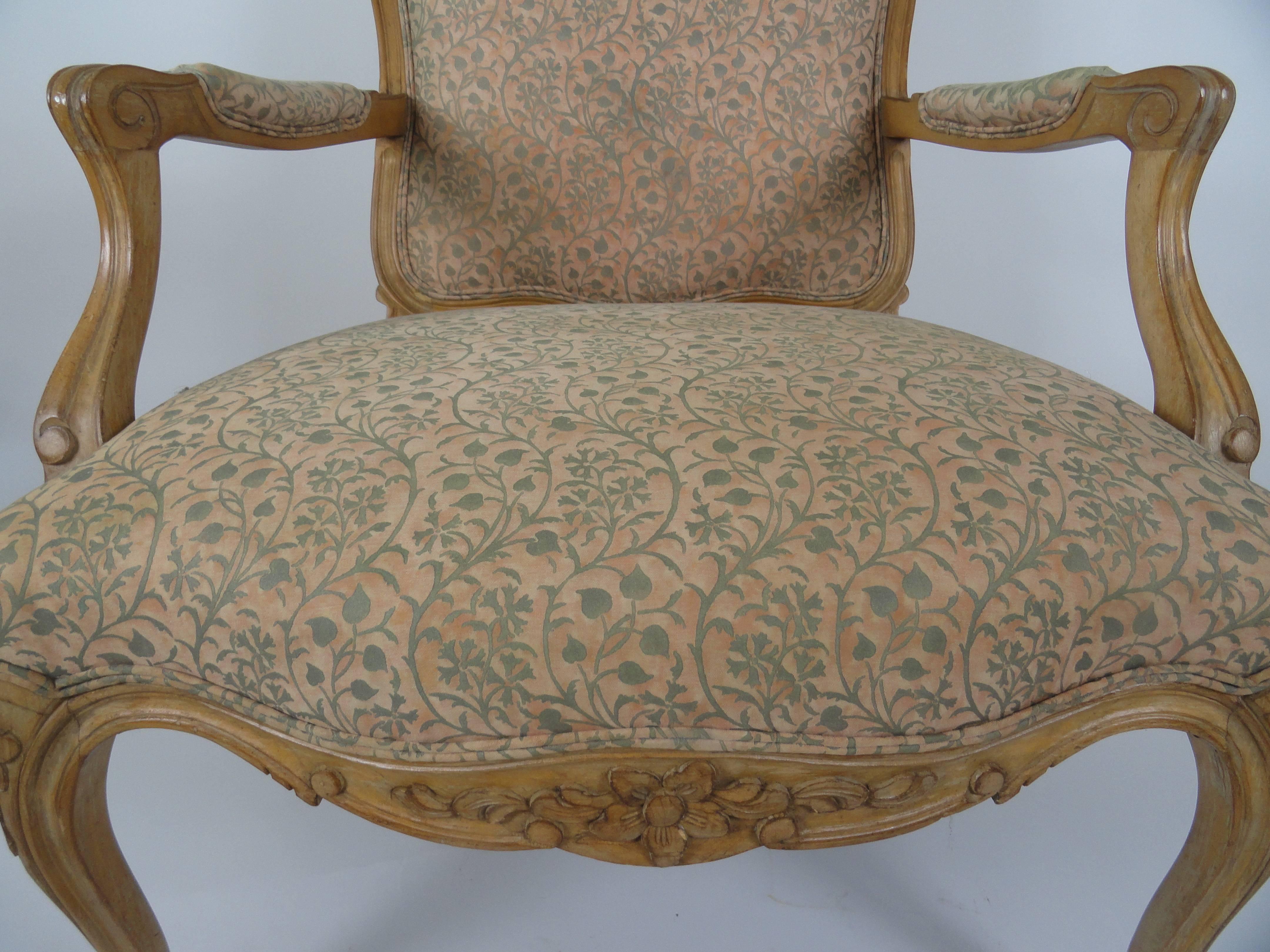 Pair of Louis XV Style Beechwood Carved Fauteuils For Sale 1