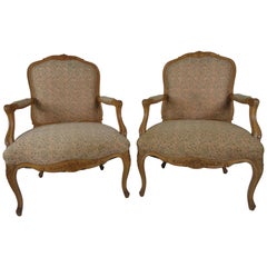Retro Pair of Louis XV Style Beechwood Carved Fauteuils
