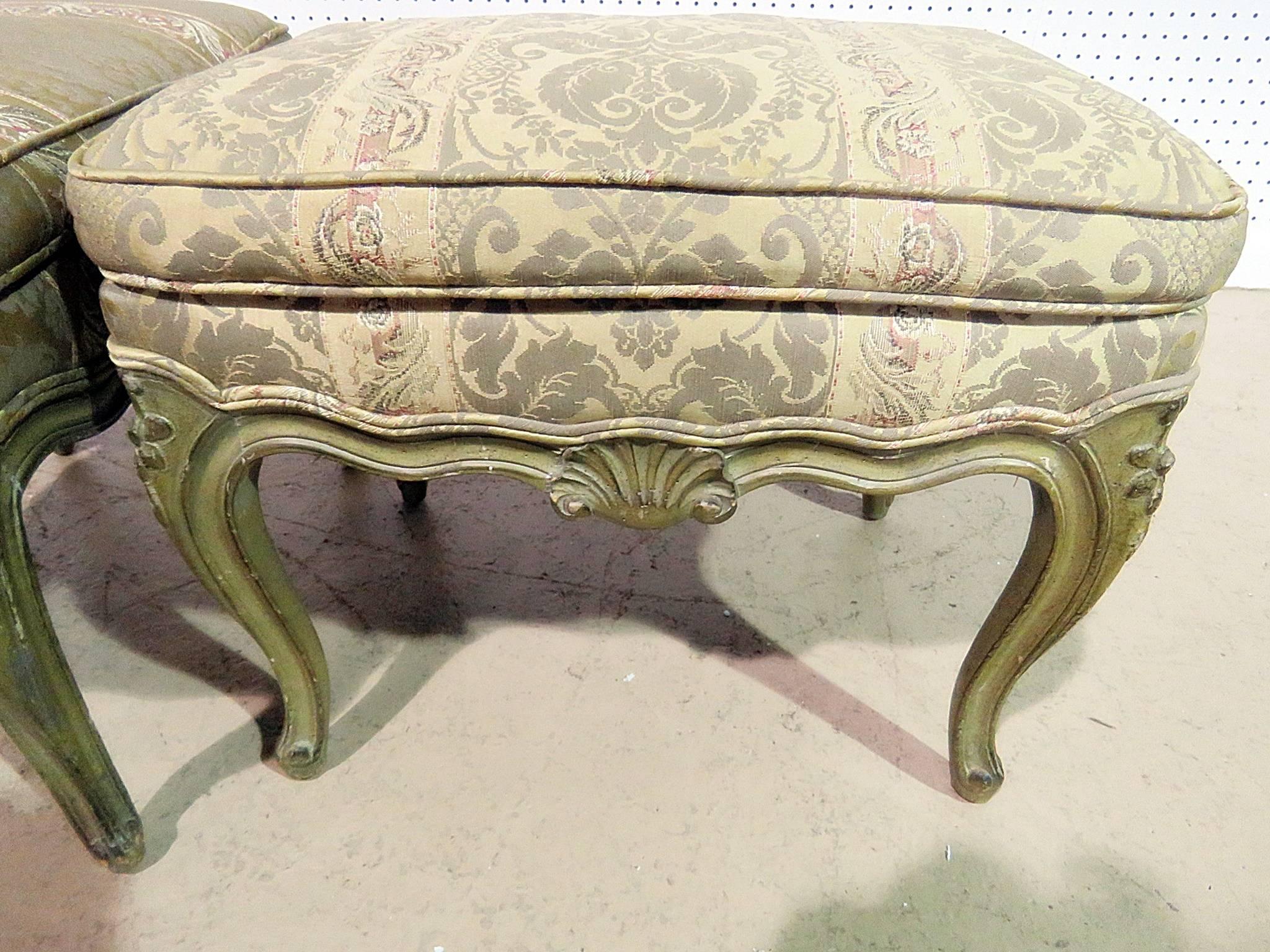 Carved Pair of French Painted Louis XV Style Benches or Stools