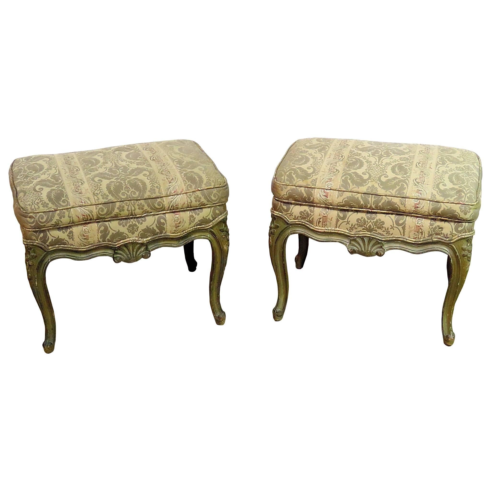 Pair of French Painted Louis XV Style Benches or Stools