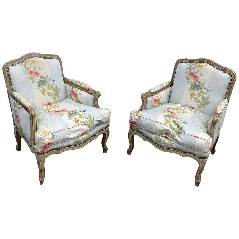 Pair of Louis XV Style Bergeres For Sale at 1stDibs