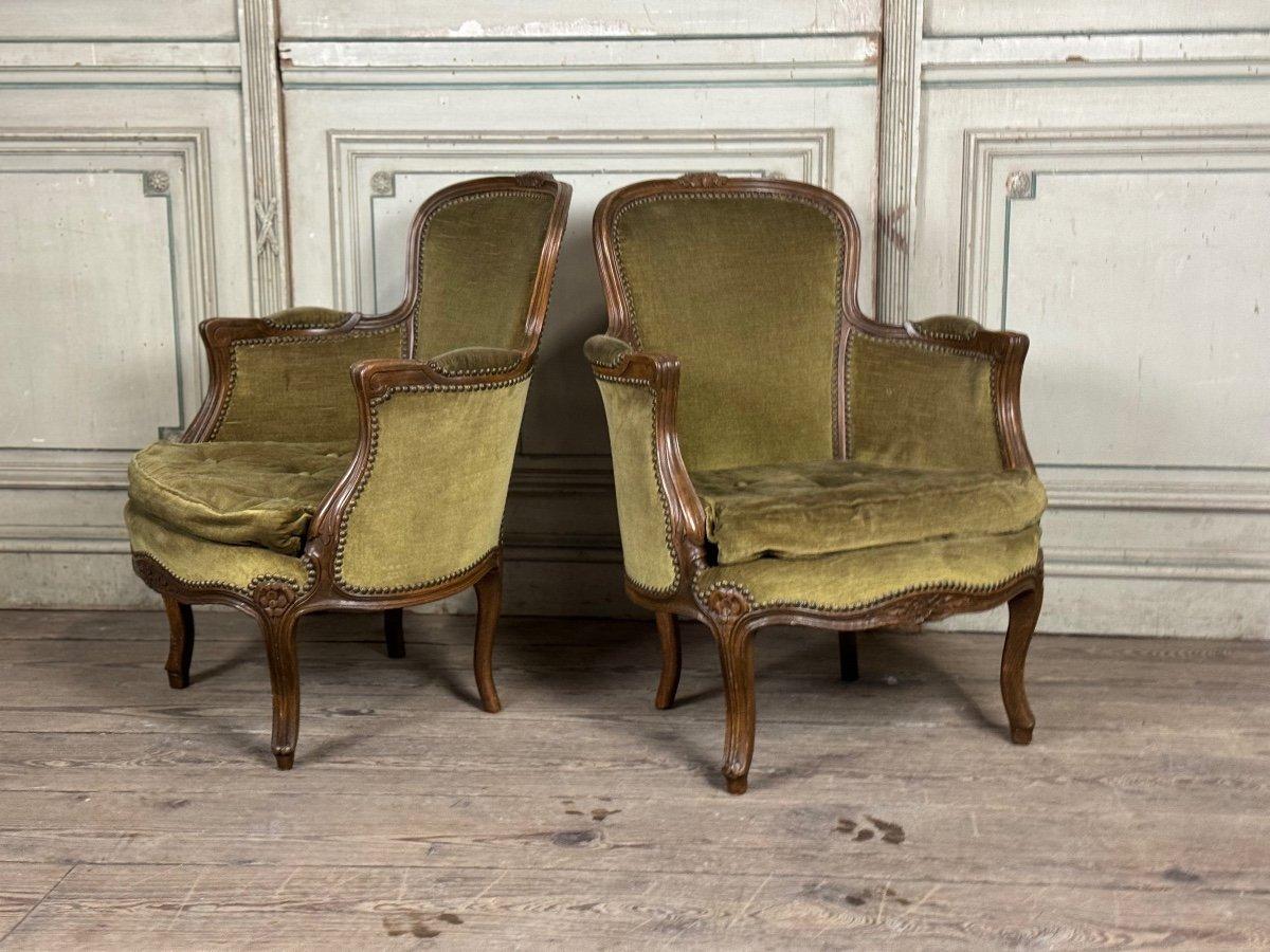 Pair Of Louis XV Style Bergeres In Carved Beech Around 1920 For Sale 2
