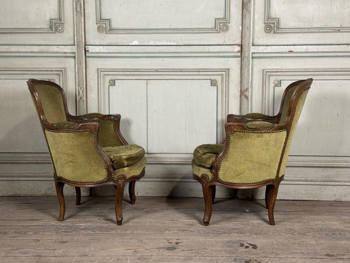 Pair Of Louis XV Style Bergeres In Carved Beech Around 1920 For Sale 4