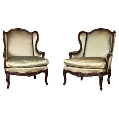 Antique Pair Of Louis XV Style Bergeres In Finely Carved Walnut Around 1920