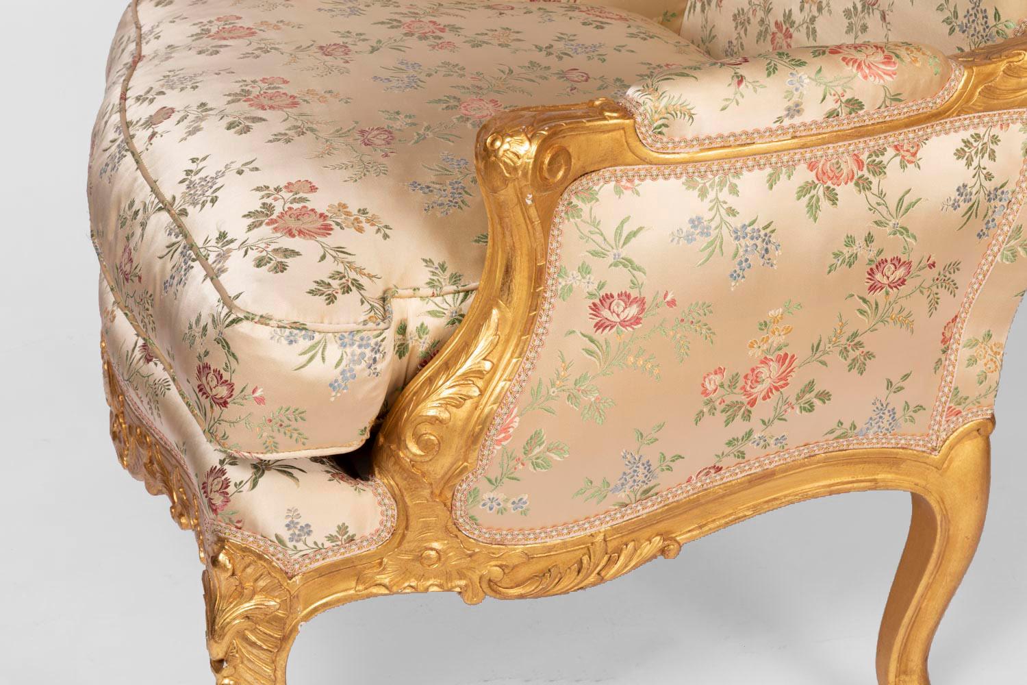 Pair of Louis XV Style Bergères in Giltwood, circa 1900 5