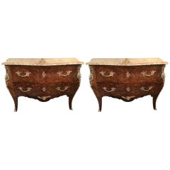 Pair of Louis XV Style Bombe Bronze Mounted Commodes, Nightstands or Chests