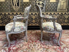Pair of Louis XV style cabriole armchairs