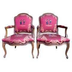 Pair of Louis XV style cabriole armchairs