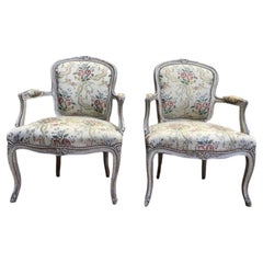Pair of Louis XV style cabriole armchairs