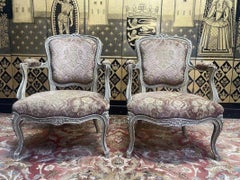 Pair of Louis XV style cabriole armchairs in Genoa velvet