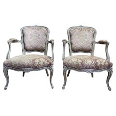 Pair of Louis XV style cabriole armchairs in Genoa velvet