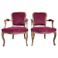 Pair of Louis XV style cabriole armchairs red velvet