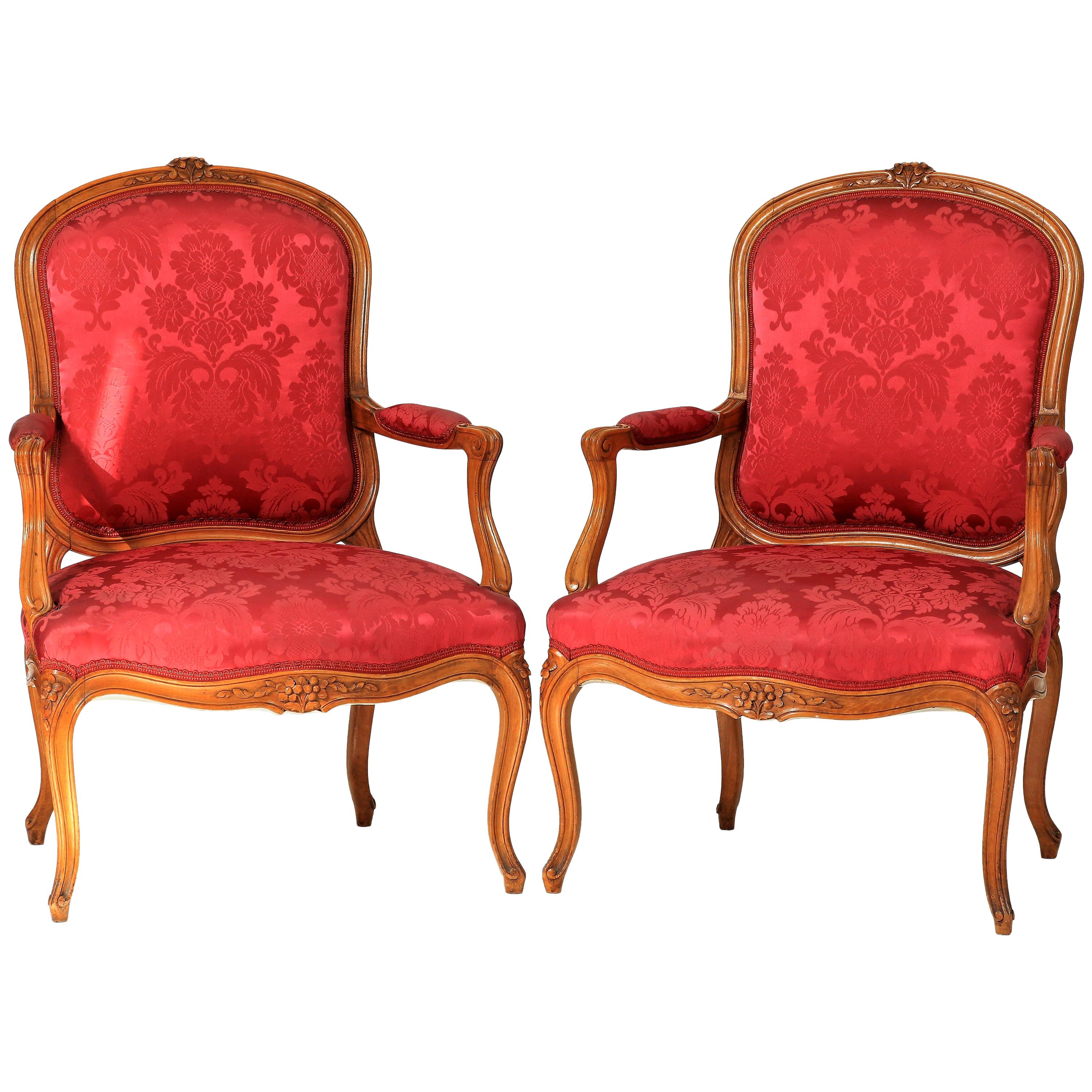 Pair of Louis XV Style "Cabriolet" Armchair, 19th Century