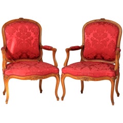 Pair of Louis XV Style "Cabriolet" Armchair, 19th Century