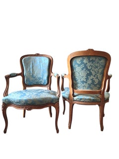 Pair of Louis XV style cabriolet armchairs - carved molded wood - blue - France