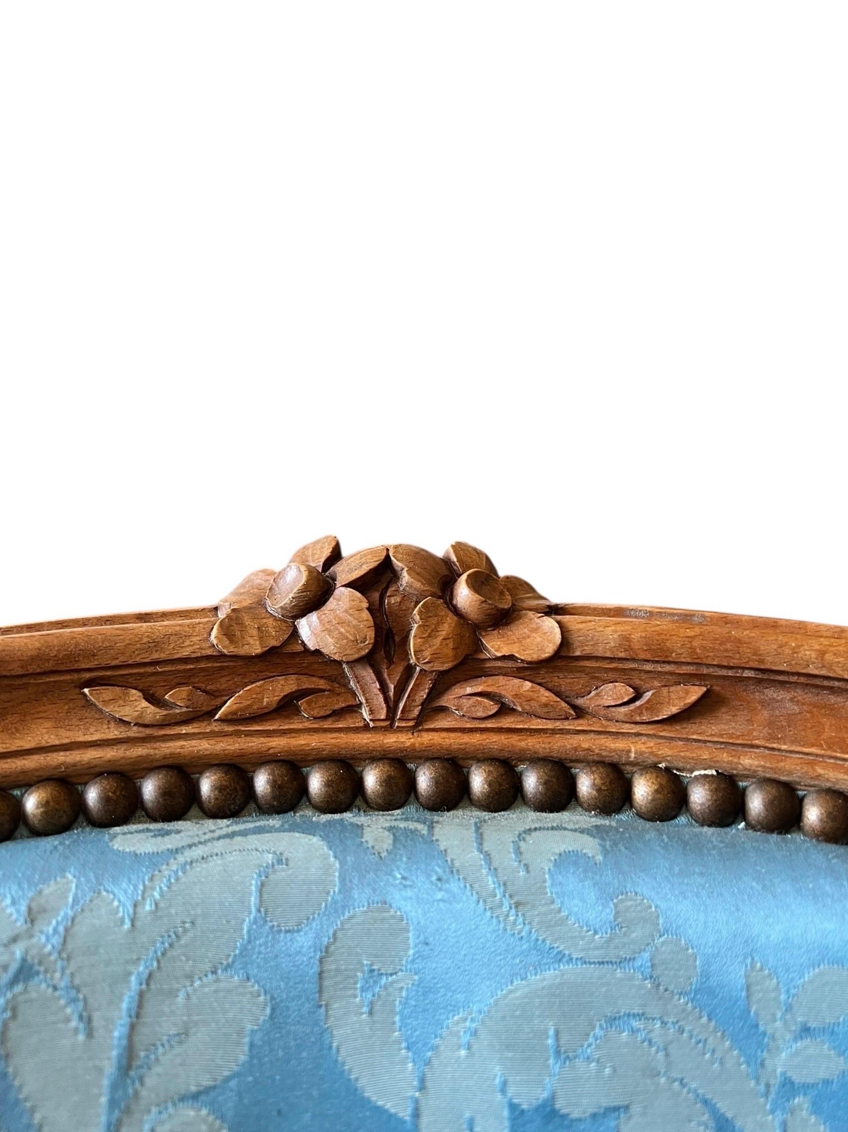 Paar Cabrio-Sessel im Stil Louis XV - geschnitztes Formholz - blau - Frankreich (19. Jahrhundert) im Angebot