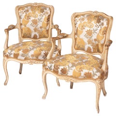Pair of Louis XV Style Cabriolet Armchairs in Cream Lacquer, circa 1900