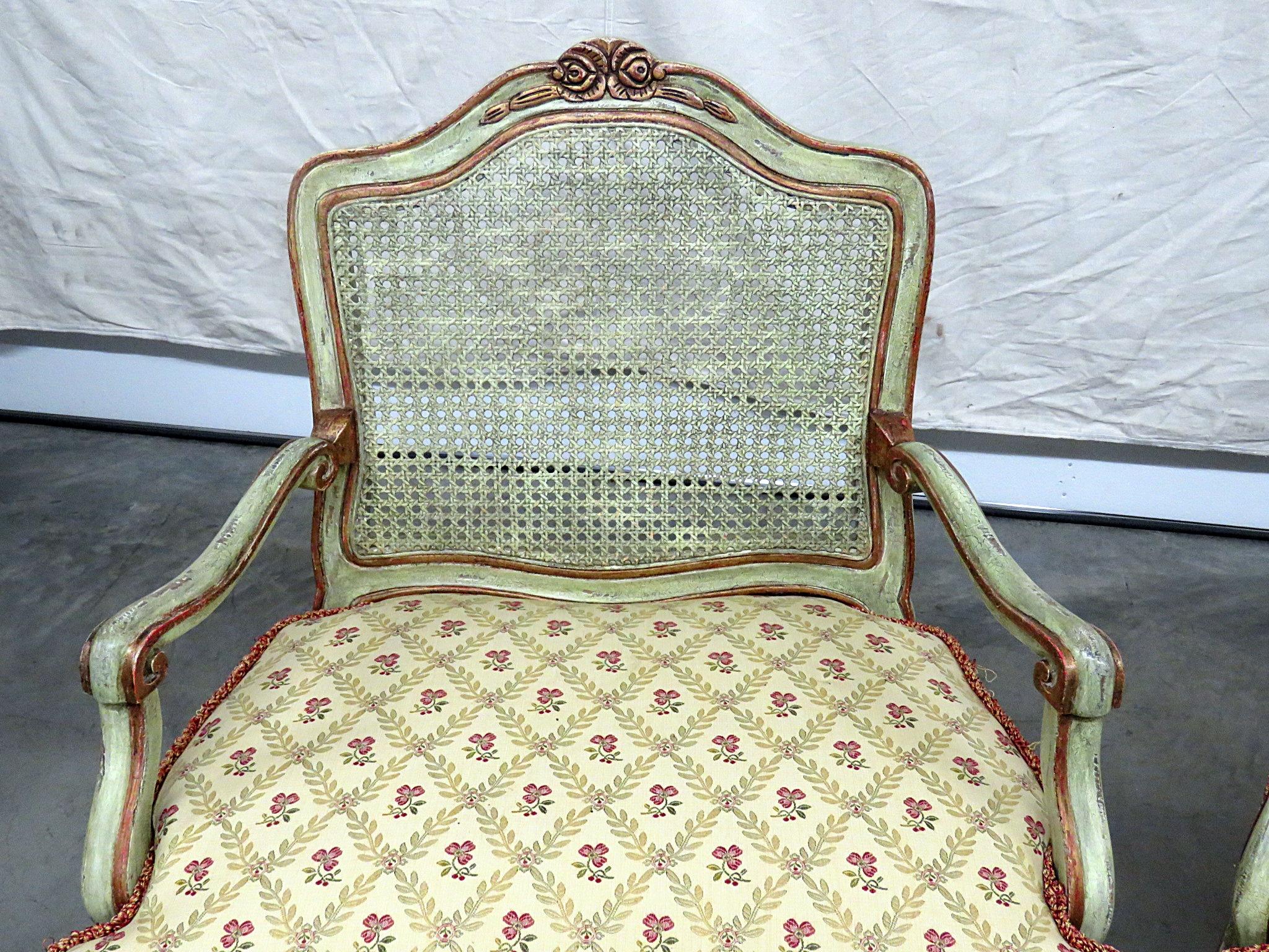 Pair of Louis XV Style Caned Armchairs In Good Condition In Swedesboro, NJ