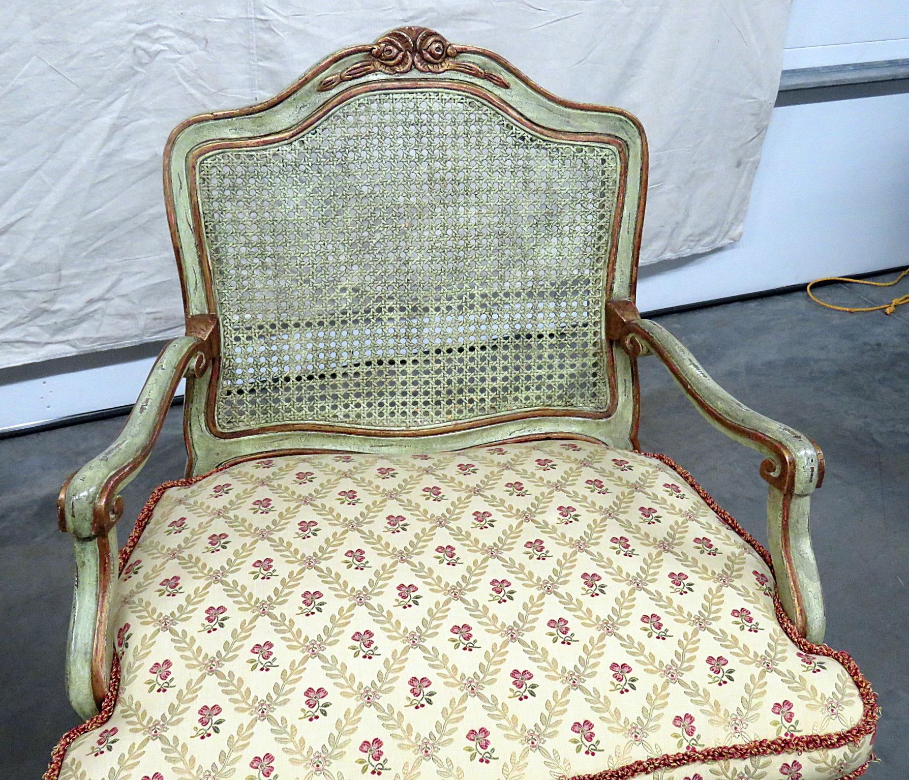 20th Century Pair of Louis XV Style Caned Armchairs