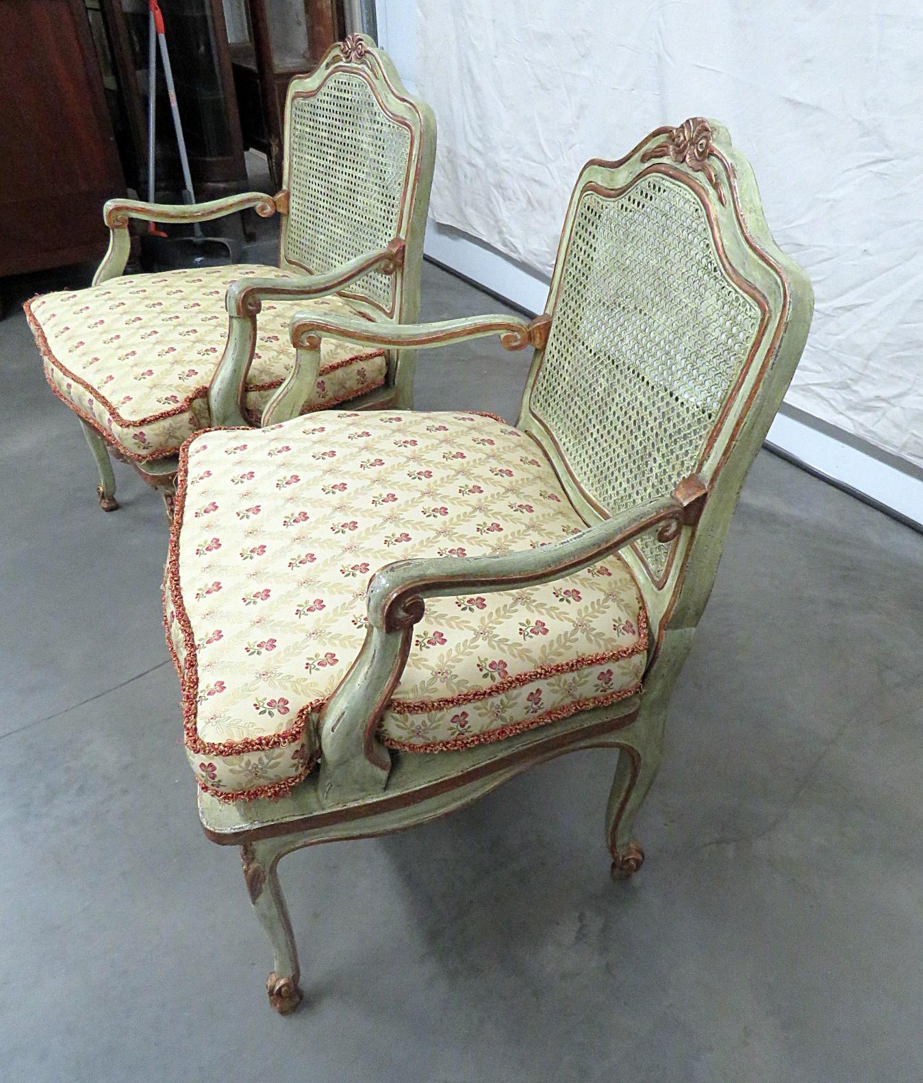 Pair of Louis XV Style Caned Armchairs 3