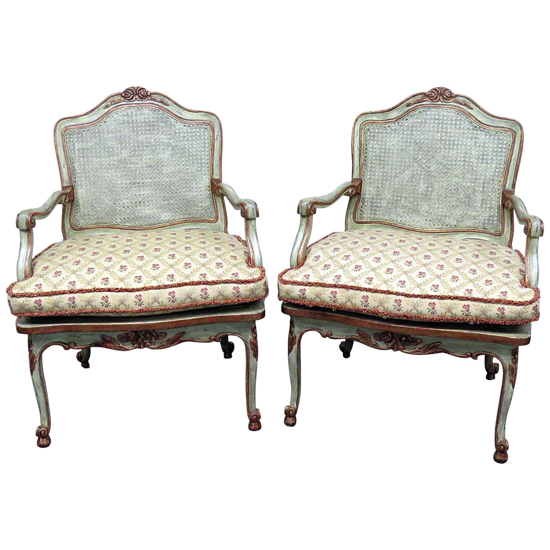 Pair of Louis XV Style Caned Armchairs