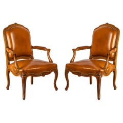 Pair of Louis XV Style Carved Beechwood Armchairs