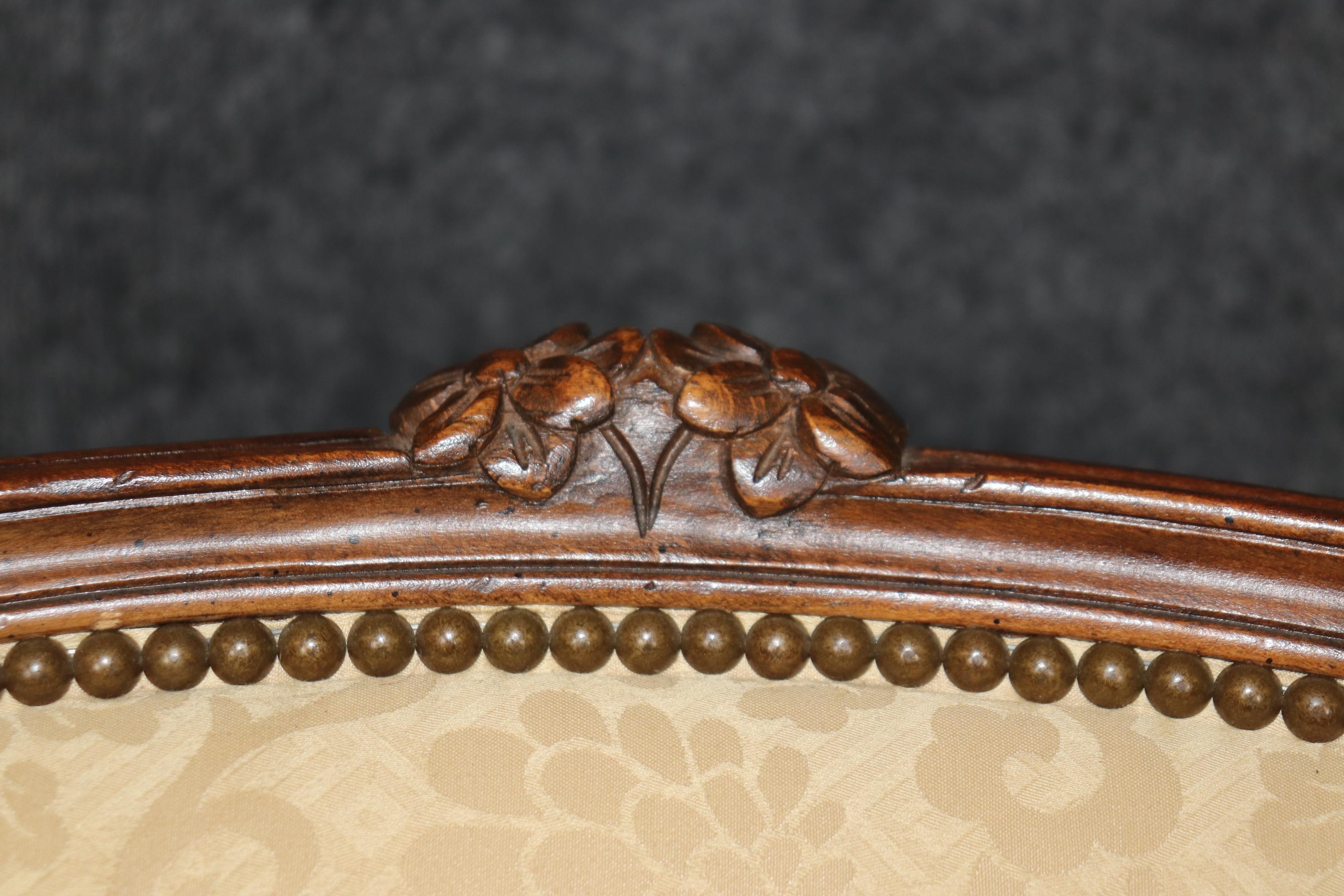 Pair of Louis XV Style Carved Bergeres with Baker Upholstery and Nailhead Trim For Sale 6