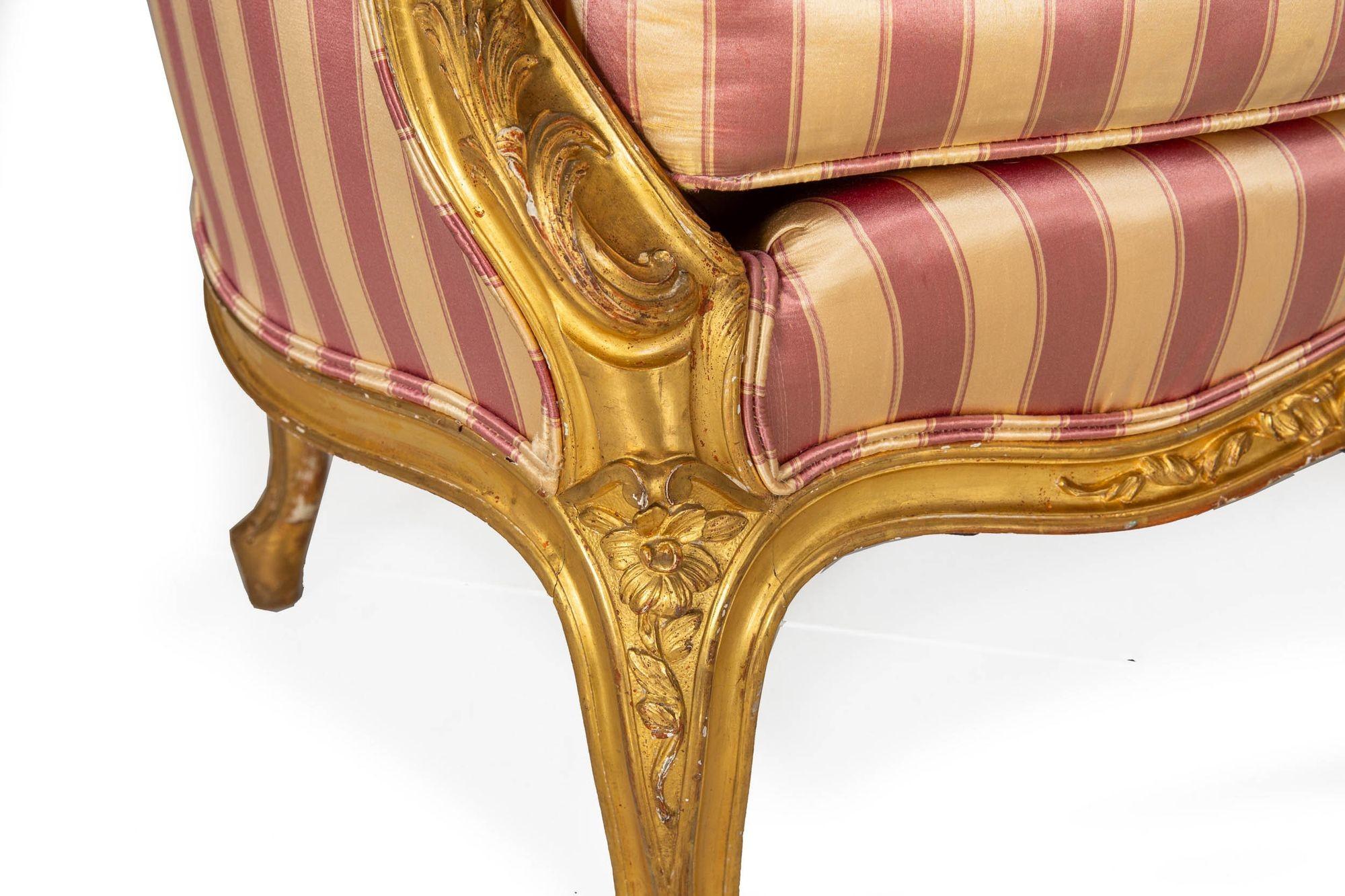 Pair of Louis XV Style Carved Giltwood Arm Chairs circa 1860 6
