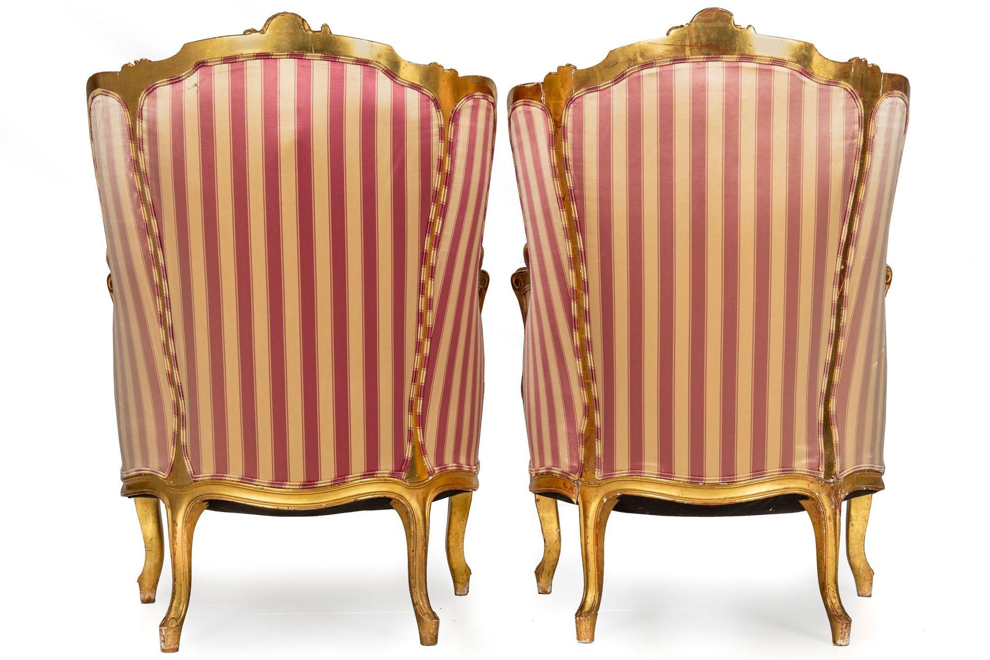 Rococo Revival Pair of Louis XV Style Carved Giltwood Arm Chairs circa 1860