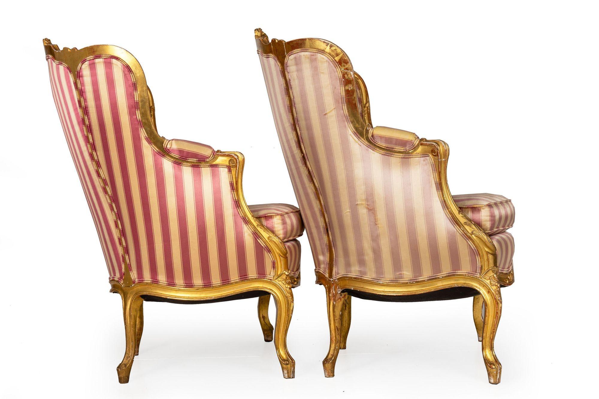 European Pair of Louis XV Style Carved Giltwood Arm Chairs circa 1860
