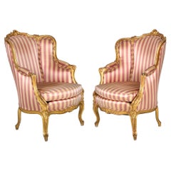 Pair of Louis XV Style Carved Giltwood Arm Chairs circa 1860