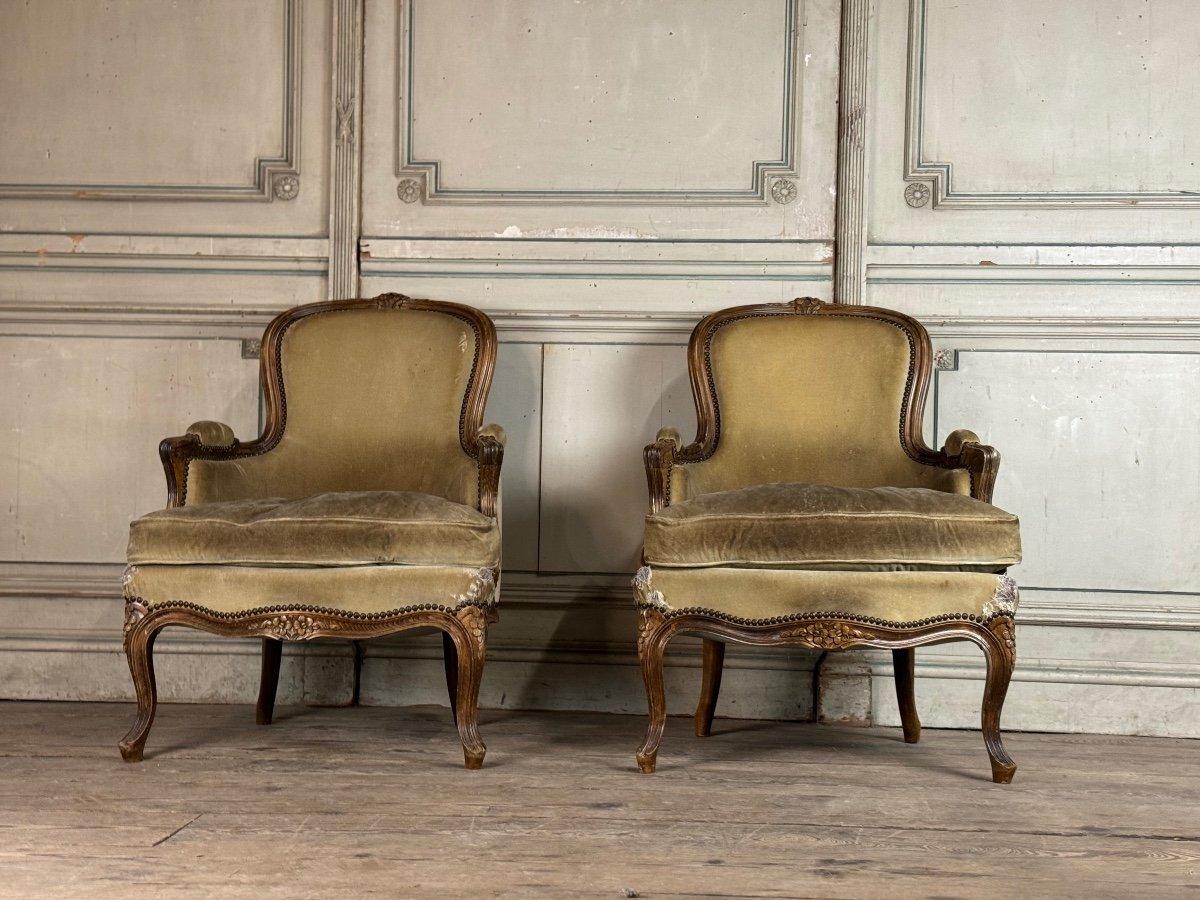 Pair Of Louis XV Style Carved Wood Bergères
Worn fabrics and in need of replacement