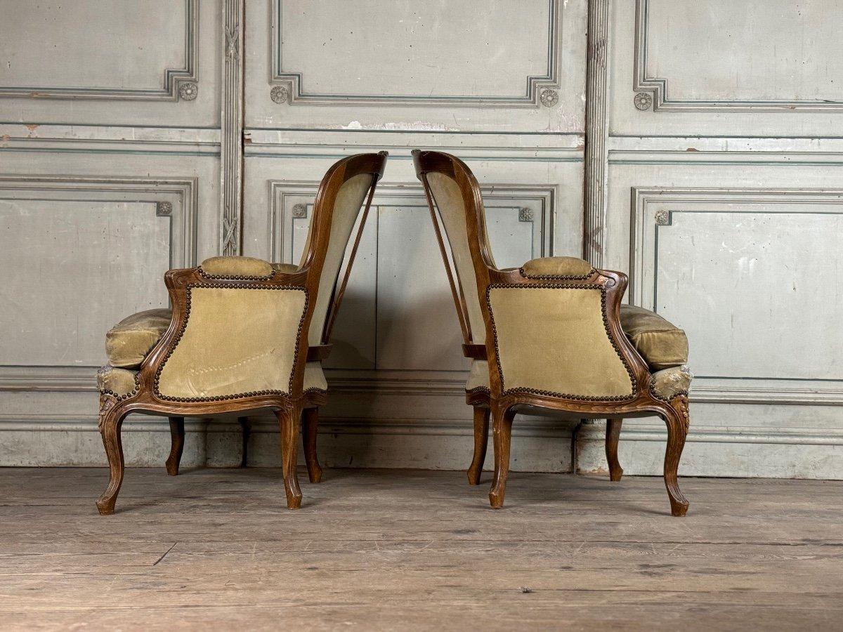 Fabric Pair Of Louis XV Style Carved Wood Bergeres