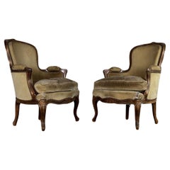 Pair Of Louis XV Style Carved Wood Bergeres