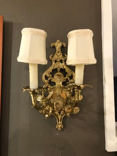 Pair of Louis XV Style Cast Bronze 2 Branch Wall Sconces