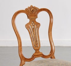 Pair of Louis XV Style Chairs with Figured Wood and Fortuny Seat Upholstery