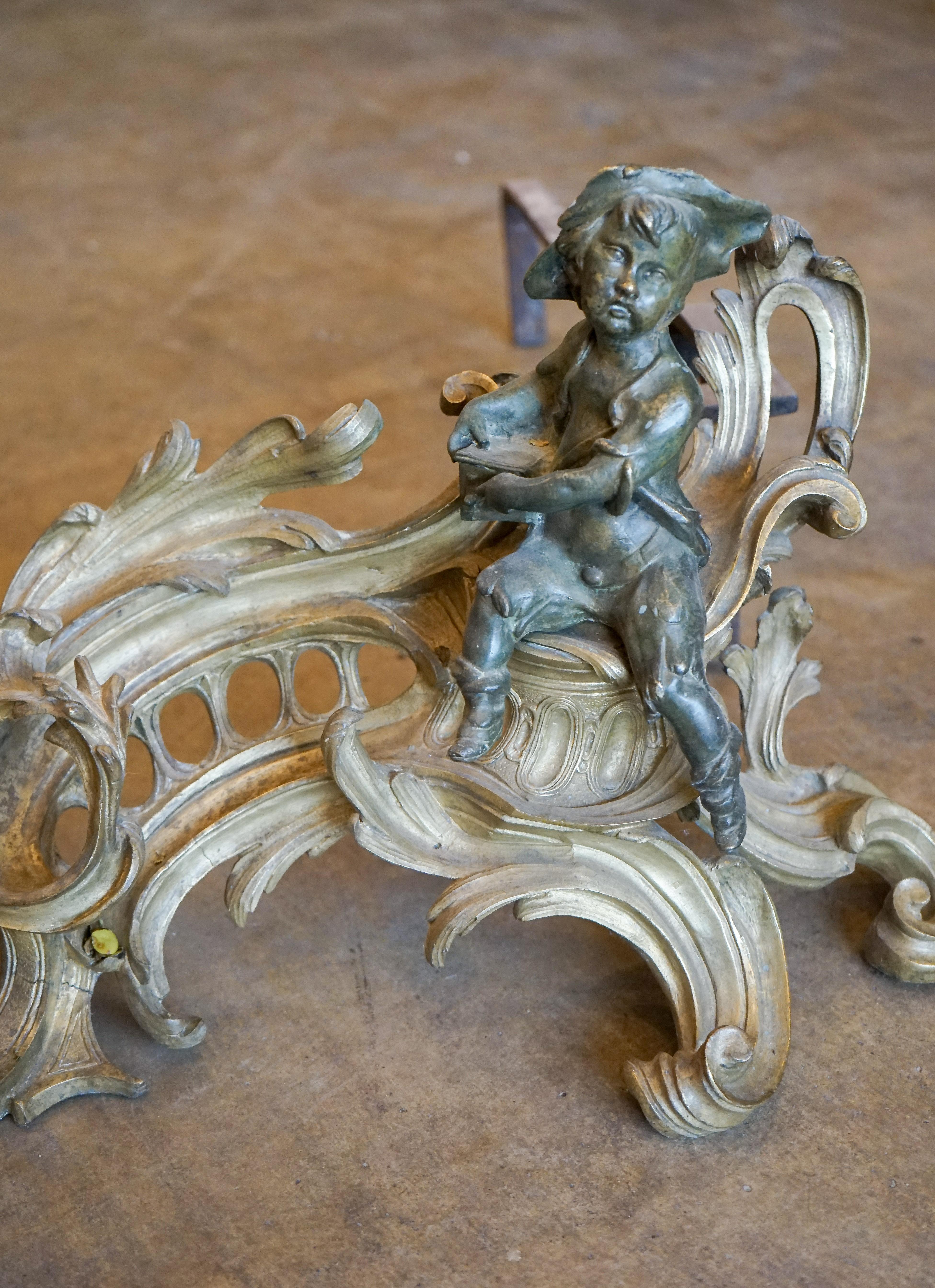 Pair of Louis XV Style Chenets, circa 1850 In Good Condition For Sale In Dallas, TX