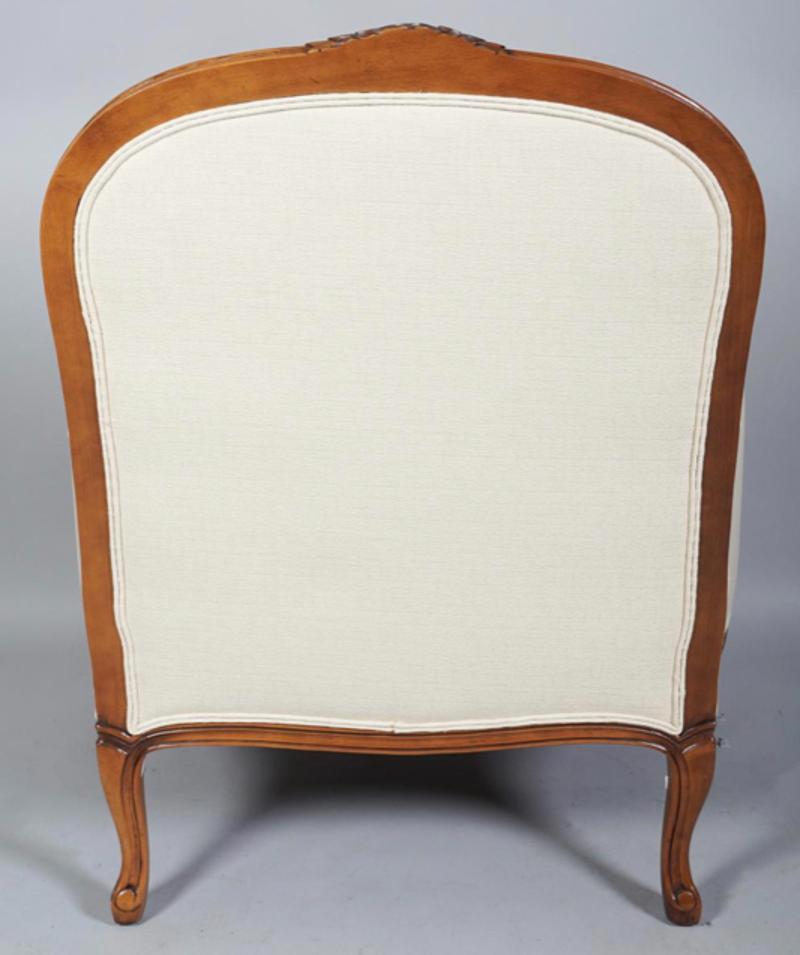 Pair of Louis XV Style Cherry Wood with Cream Upholstery Bergere Chairs In Good Condition In Middleburg, VA