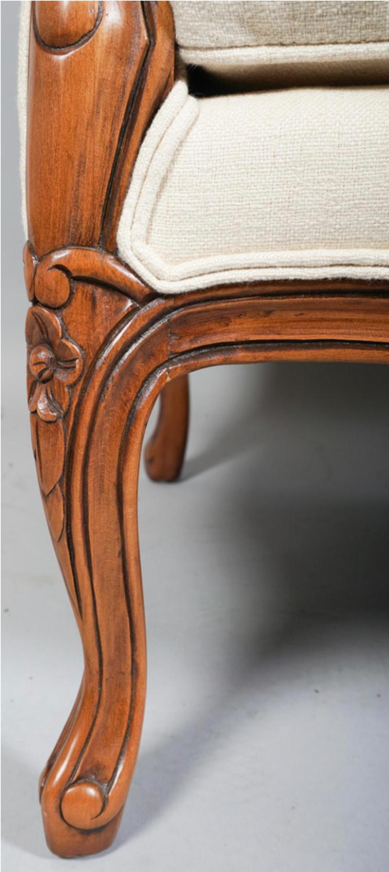 Pair of Louis XV Style Cherry Wood with Cream Upholstery Bergere Chairs 1