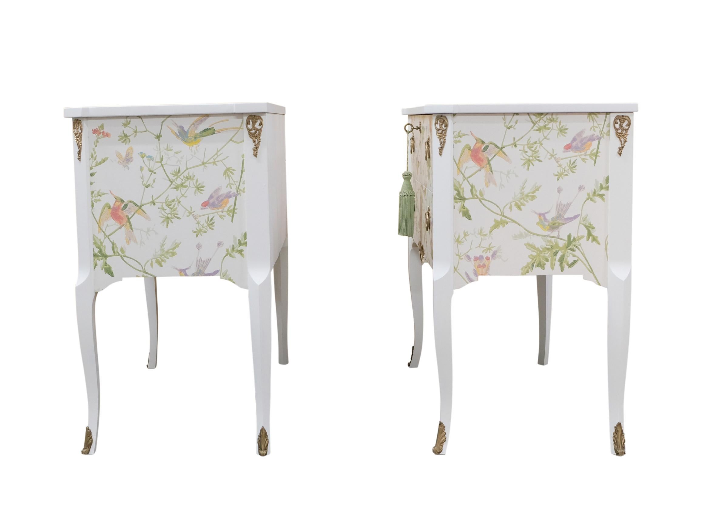 Mid-20th Century Pair of Louis XV Style Chest with Floral Design and Marble Top For Sale