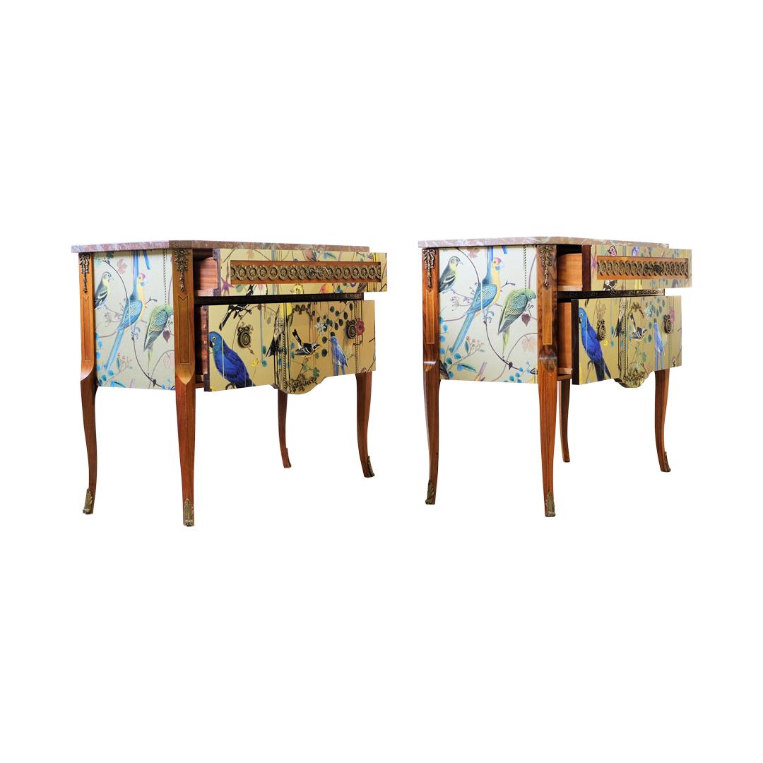Mid-20th Century Pair of Louis XV Style Commodes with Marble Tops